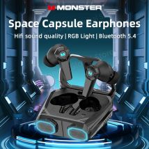 Monster XKT32 Auricolari Bluetooth 5.4 wireless TWS Auricolari da gioco Capsula LED RGB Design con copertura ribaltabile Cuffie Hi-Fi Standby lungo