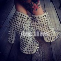 Lady Spike Schnürstiefeletten mit klobigem Absatz, schwarzes Wildleder, nackte Punk-Stil-Schuhe, Größe 34–46, Schnür-Gladiatorstiefel, Größe 34–46