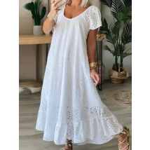 Damen lässig weiß Swing Party kleider yk2 Damen elegant O-Ausschnitt hohl langes Kleid Vestidos Sommer lose Kurzarm Kleid