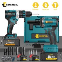 Conentool 520N.m Avvitatore elettrico senza spazzole 21V Trapano elettrico a batteria con 2 batterie Set di utensili elettrici per riparazioni domestiche
