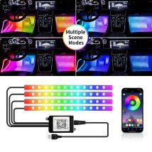 Auto Led Fuß Umgebungs Mit USB Zigarette Leichter Hintergrundbeleuchtung Musik Steuerung App RGB Auto Innen Dekorative Atmosphäre Lichter