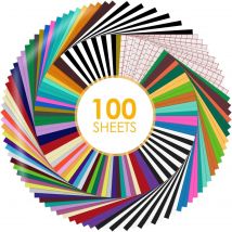 HTVRONT 80 uds/100 Uds 12X12 pulgadas colores hojas de vinilo autoadhesivas pegatina permanente + cinta de transferencia para Cricut Craft DIY tazas Decoración