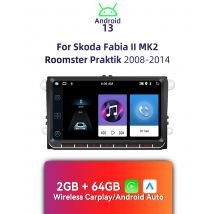 2Din Android Radio 9" Screen Wireless Carplay Car Multimedia for Skoda Fabia 2 II MK2 Roomster Praktik 2008-2014 Autoradio GPS