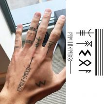 Temporäre Tinten-Tattoos Wikinger-Symbole Geheimnisvolle Totems Dunkler Stil Coole Textlinien Piraten Sommer Herren Hand- und Nacken-Tattoo-Aufkleber Langanhaltend Wasserfest 3-7 Tage
