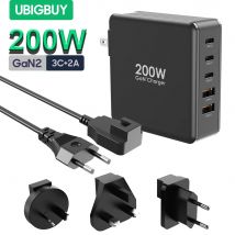 Ubigbuy 200W GaN2 caricabatterie PD3.0 100W PPS 45W USB C ricarica rapida per ThinkPad Dell XPS iPhone Samsung QC3.0 adattatore rapido di tipo C