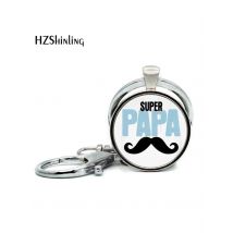 New Fashion Super PAPA Key Chain Handmade je suis un papa qui dechire Glass Dome Key ring for Father's Day Gift