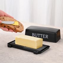1 Stück Metall Butter-Aufbewahrungsbox mit Deckel und Messer, Käseschneider-Box, Arbeitsplatte, Butterhalter für Küche, Kühlschrank, 17,6 x 9,2 cm