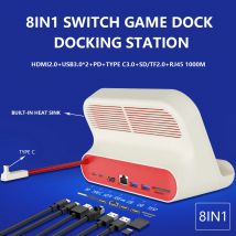 Dockingstation für Steam Deck/ROG Ally/Legion Go 8-in-1-USB-C-Hub mit HDMI2.0, Gigabit-Ethernet, 2XUSB 3.0, SD/TF, PD 100-W-Anschluss