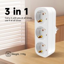 Adattatore Schuko doppio Presa senza cavo, presa multipla salvaspazio da 3680 W max 250 V/16 VA, presa Schuko tripla