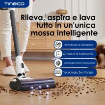 Tineco A30S, Aspirapolvere senza fili, Aspirazione da 160W, Autonomia di 60 minuti, Serbatoio Polvere da 1L, Spazzola ZeroTangle, Tecnologia PureCyclone, Luce LED