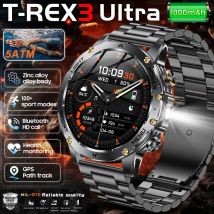 Nowy wojskowy smartwatch T-Rex 3 Ultra z baterią 1000mAh, wodoodporny 5ATM, latarka, monitorowanie tętna, tracker sportowy, smartwatch męski, model 2025