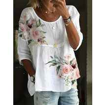 Plus Größe Mode Lose Hemd Frau Elegante Rundhals Frau Hemd Gedruckt Casual Frau Hemd Urlaub Wochenende Top