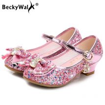 Principessa Ragazze Scarpe da festa Sandali per bambini Paillettes colorate Scarpe con tacco alto Sandali per ragazze Peep Toe Scarpe estive per bambini CSH813