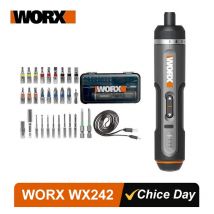 Juego de destornilladores eléctricos WORX WX242 de 4V, destornilladores eléctricos inalámbricos inteligentes, recargables por USB, juego de 30 bits, Mini taladro, herramientas eléctricas
