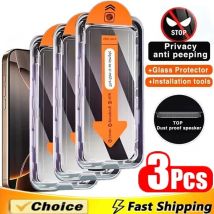 Protector de pantalla de privacidad para IPhone 16 14 11 12 13 15 Pro Max 7 8 Plus Mini X XR 17, vidrio antiespía, instalación sin polvo, 3 uds.