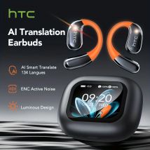 HTC NE27 Cuffie wireless Bluetooth 5.4 Auricolari traduttore AI Gancio per l'orecchio luminoso Touchscreen LCD aggiornato Riduzione del rumore ENC