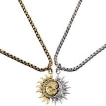 Sonne und Mond passende Halskette für Paare Titanstahl Männer Frauen Vintage Halbmond Sonne Anhänger Halskette für Valentinstag