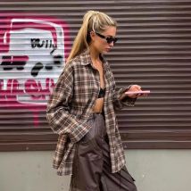 Casual Kariertes Hemd Frau Lose Herbst Winter Revers Tasten frauen Mantel Volle Hülse Gemütliche Vintage Khaki Tops Weibliche Streetwear