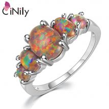 CiNily Weiß & Orange & Blue Feuer Opal Gefüllt Ringe Mit Runden Stein Silber Überzogene Luxus Große Böhmen Boho Sommer schmuck Frau