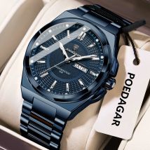 POEDAGAR Orologi da polso da uomo classici alla moda Orologio da uomo luminoso impermeabile in acciaio inossidabile con data settimana Orologi da uomo d'affari al quarzo