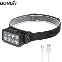 BORUiT K354 Bewegungsmelder LED-Stirnlampe Typ C, wiederaufladbar, leistungsstarker Scheinwerfer, wasserdichte Stirnlampe, Camping, Angeln, Laterne