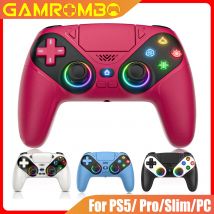 Controlador inalámbrico GAMROMBO para PS5/Paystion 5 Pro/Slim/consola de PC con Marco de vibración Dual RGB/función Turbo conector de Audio de 3,5mm