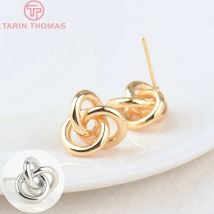 (2515) 6PCS 13MM 24K Gold Color Plated Brass Knotted Flower Stud Earrings High Quality DIY Jewelry Making Findings