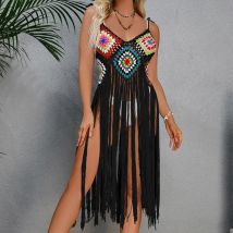 Häkel-Boho vertuschen Strand kleid für Frauen, sexy Tuniken rock, hohler Fransens aum, Badeanzüge, Strand kleidung, Sommer, 2023
