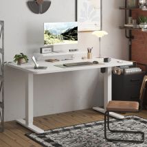Devoko Escritorio eléctrico de altura ajustable 160 × 70 cm con soporte para monitor Asiento ergonómico Escritorio de pie (blanco)