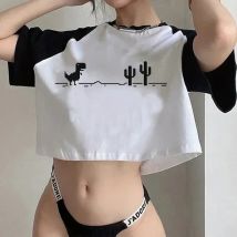Koreański styl Casual krótkie bluzki 2000s Y2k Print koszulka damska Harajuku GOTH przycięta koszulka zabawna grafika koszulka damska