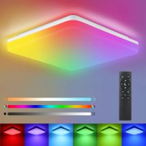 Lampa sufitowa LED RGB 24W 2400LM, ściemnialna lampa sufitowa z pilotem, 3000K–6500K, 7 trybów RGB, pamięć, nowoczesna lampa kwadratowa