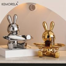 KEMORELA Kaninchen-Schlüsselaufbewahrungsornament, Keramikmaterial, Figurenornament, Heim- und Wohnzimmerdekoration, Aufbewahrungsornamente für Gegenstände