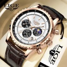 LIGE New Mens Watches Top Brand Luxury Men orologio da polso in pelle orologio al quarzo sport