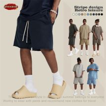 Zodf neue Sommer Männer Retro gewaschene Shorts Unisex Kordel zug lose Kante 420gsm solide knielange Baumwoll hose Streetwears hy0589