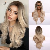 EASIHAIR Ombre Marrone Biondo Chiaro Platino Ondulato Lungo Parte Centrale Parrucca per Capelli Cosplay Parrucca Sintetica Naturale Resistente al Calore per Le Donne