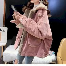 2024 neue Wintermantel Frauen koreanische lose wilde Reiß verschluss Cord Lamm Wolle Jacke verdicken