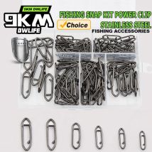 9KM Fishing Snap Kit 110pcs Power Fishing Clip Lure Line Connector Quick Change Black Nickel Clip Stainless Saltwater Fishing