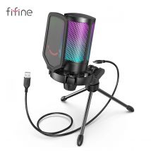 FIFINE USB kondensatorowy mikrofon do gier, do komputera PC PS4 PS5 MAC z filtrem popowy, mocowaniem przeciwwstrząsowym i regulacją wzmocnienia dla podcastów, Ampligame A6V