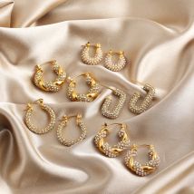 Mode CZ Zirkon U Form Huggie Creolen für Frauen Vergoldet Edelstahl Geometrische Perle Runde Ohr Schnalle Schmuck