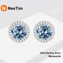 NeeTim Moissanit-Ohrstecker für Damen, 925er-Sterlingsilber, Grün, Blau, Rosa, Rot, Schwarz, Blau, funkelnder Moissanit-Ohrstecker