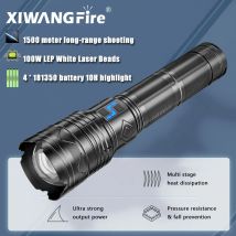 Potente linterna LED de 100W, lámpara con zoom recargable por USB, linterna de emergencia con batería integrada de 10000Mah para exteriores