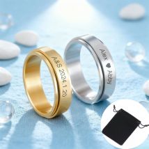 Customized Sculptible Name Date Couple Ring Stainless Steel Double layer Rotating Ring Fashion Jewelry Party Gift
