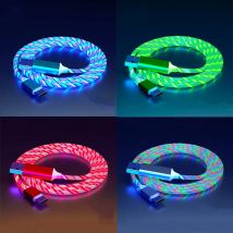 Świecący kabel USB LED typu C do Samsung Xiaomi OPPO Huawei IPhone Szybka ładowarka Przewód do transmisji danych Kabel LED z płynącym światłem
