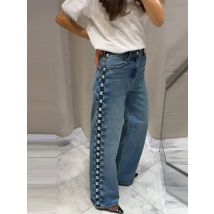 Straße frauen Perlen Jeans Mode Hohe Taille Taschen Weibliche Gerade Denim Hosen Frühling Sommer Dame Y2k Vintage Hosen