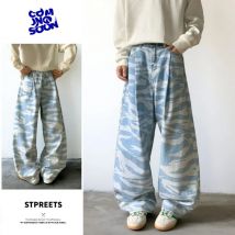 Herbst Neue Herren Jeans Wellenmuster Blau Camouflage Baggy Bequeme und atmungsaktive klassische Jogginghose Gerade Hose Y2k Hose