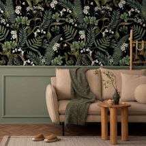 Fern Botanical Wallpaper,Dark Botanical Wall Mural For Home Decor,Vintage Wallpaper Peel and Stick, Self-adhesive Or Traditional
