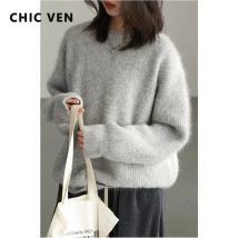 CHIC VEN frauen Pullover Pullover Solide Lose O Neck Neue Weiche Alpaka Weibliche Tops Frau Strickwaren Jumper Frühling Herbst 2024