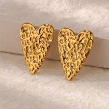 Edelstahl Herz Textur Ohr stecker für Frauen Gold Farbe klobige Herz Hochzeit ästhetische Ohrring Schmuck Zubehör Geschenk