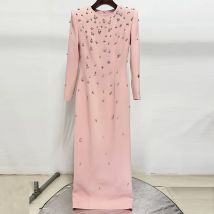 Elegante Runway Herbst Perlen Luxus Formale Abendkleider Frauen Langarm Maxi Kleid Prom Party Hochzeit Vestidos Diamant