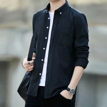 Herbst neue langärmlige feste Hemden für Männer lässig Turn-Down-Kragen Bluse Mode lässig Business Slim Fit Hemden Knopf Tops